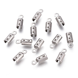 Honeyhandy 304 Stainless Steel Folding Crimp Ends, Fold Over Crimp Cord Ends, Stainless Steel Color, 8.5x3mm, Hole: 1.2mm