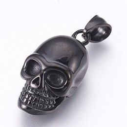 Honeyhandy 304 Stainless Steel Pendants, Skull, Gunmetal, 32x15x12mm, Hole: 5x7mm