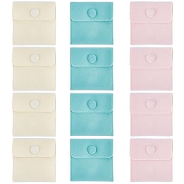 CRASPIRE 3 Colors Square Velvet Jewelry Bags, with Snap Fastener, Mixed Color, 6.7~7.3x6.7~7.3x0.95cm, 3pcs/color, 9pcs/bag