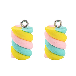 Honeyhandy Handmade Polymer Clay Charms, with Platinum Tone Iron Findings, Marshmallow, Colorful, 17~19x9~10x9~10mm, Hole: 2mm