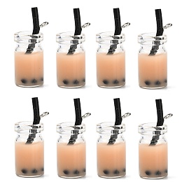 Honeyhandy Glass Bottle Pendants, with Resin Inside, Imitation Bubble Tea/Boba Milk Tea, Light Khaki, 27x12x10mm, Hole: 1.8mm