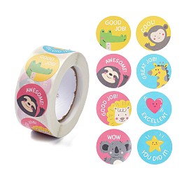 Honeyhandy Reward Stickers, Round Animal Encouragement Stickers for Kids , Animal Pattern, 6.5x2.8cm