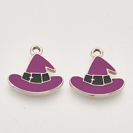 Honeyhandy Light Gold Plated Alloy Enamel Pendants, Witch Hat Pendants, Medium Violet Red, 17.5x17.5x1.5mm, Hole: 2mm