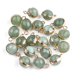 Honeyhandy Natural Agate Pendants, for DIY Jewelry Making, with Brass Findings, Faceted, Dyed, Round, Golden, Dark Sea Green, 13~16x9~12x8~11mm, Hole: 2mm