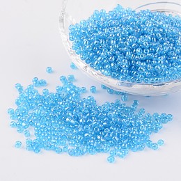 Honeyhandy Round Glass Seed Beads, Trans. Colours Lustered, Light Blue, Size: about 2mm in diameter, hole: 1mm, about 3306pcs/50g