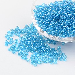 Honeyhandy Round Glass Seed Beads, Trans. Colours Lustered, Light Blue, Size: about 3mm in diameter, hole: 1mm, about 1097pcs/50g