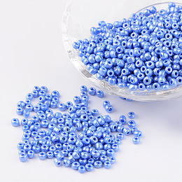 Honeyhandy DIY Craft Beads 8/0 Opaque Colors Lustered Round Glass Seed Beads, Cornflower Blue, Size: about 3mm in diameter, hole:1mm, about 1101pcs/50g