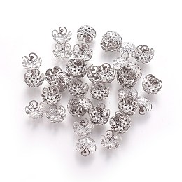 Honeyhandy 5-Petal 304 Stainless Steel Bead Caps, Stainless Steel Color, 8x4mm, Hole: 1mm