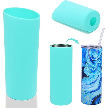 GORGECRAFT 2Pcs Seamless Silicone Sleeve 30oz Reusable Insulated Cup Sleeves Sublimation Tumbler Wrap Mug Clamp Sleeve Fixture for Full Wrap Tumbler Cups Home Glassware Accessories, Turquoise