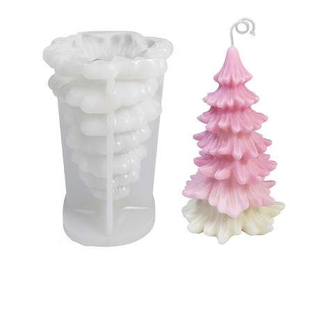 Honeyhandy 3D Christmas Tree DIY Candle Silicone Molds, for Xmas Tree Scented Candle Making, White, 10x9.5x16cm, Inner Diameter: 14.7x9.6x9.3cm
