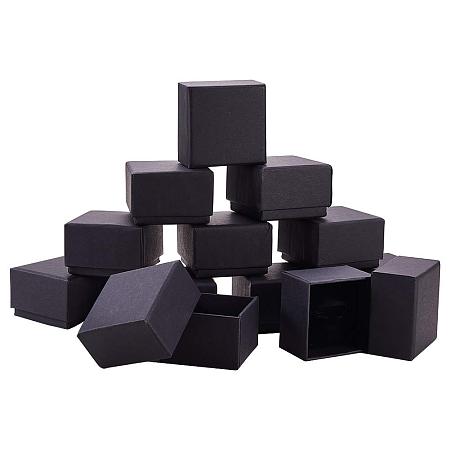 BENECREAT 24 Pack Kraft Square Cardboard Jewelry Boxes Ring Box Velvet Cushion for Jewelry Set, 2.24 x 2.24 x 1.46 Inches, Black