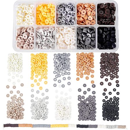 SUNNYCLUE 1 Box 2700Pcs 10 Style 6mm Handmade Polymer Beads Flat Round Heishi Clay Beads Clay Beads Vinyl Disc Beads for DIY Handmade Jewelry Making Bracelets Necklace