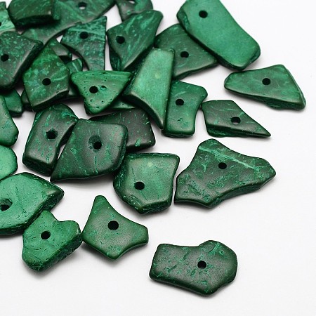 Honeyhandy Dyed Chip Coconut Beads, Dark Cyan, 14~31x8~13x2~4mm, Hole: 1.5~2mm, about 882pcs/500g