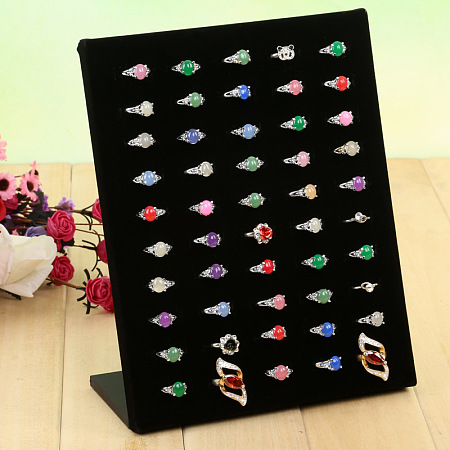 Honeyhandy Velvet Finger Ring Display Stands, Jewelry Display Rack, L-Shaped, Rectangle, Black, 20.3x9.7x25.3cm