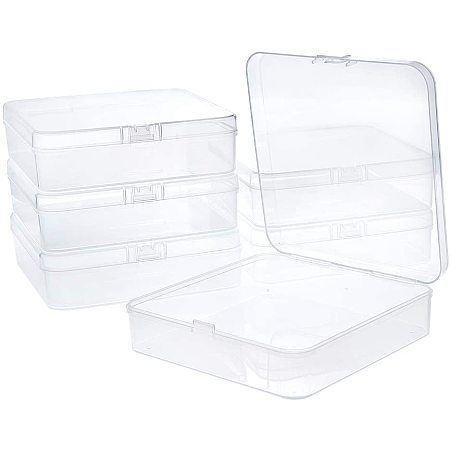 BENECREAT 6 Packs 5x5x1.4 Clear Square Plastic Box Containers with Lids for Beads, Coins, Safety Pins and Other Craft Jewelry Watch Findings