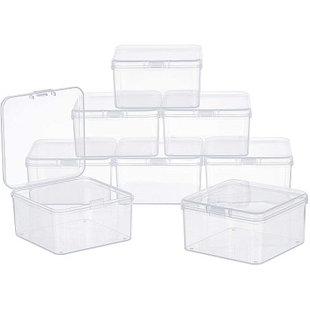 SUPERFINDINGS About 8pcs White Square Transparent Plastic Bead Containers with Hinged Lids Flip Cover for Beads, Jewelry, Earplugs, Pills and More Small Items, 2.6x2.6x1.38 Inches