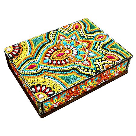 Honeyhandy DIY Diamond Jewelry Box Kits, including Wooden Board, Resin Rhinestones, Diamond Sticky Pen, Tray Plate and Glue Clay, Colorful, Finished Product: 200x150x45mm