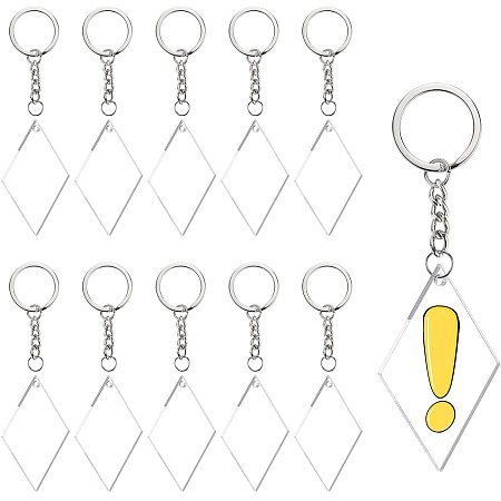 BENECREAT 20PCS Acrylic Keyring Blanks 2.3x1.5 inch Rhombus Clear Keychain Blanks with 30PCS Jump Rings, 1PC Storage Box for DIY Projects and Crafts
