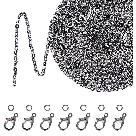 PH PandaHall 32 Feet Cross Cable Chain Necklace 2mm, 32 Feet 2.5mm Curb Link Chain with 30 Lobster Clasps, 100pcs Jump Rings for Necklace Jewelry Making, Gunmetal