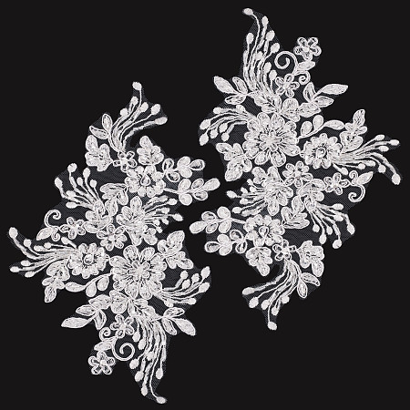 GORGECRAFT 2Pcs Pearl Flower Embroidery Lace Patches 3D Floral White Floral Embroidered Sew on Appliques Lace Fabric Trimmings for Headpiece Clothing Bridal Accessories Supply Craft DIY