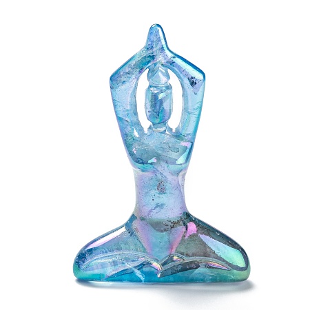 Honeyhandy Electroplate Natural Quartz Crystal Yoga Goddess Decorations, Reiki Crystal Healing Gift, Home Display Decorations, Deep Sky Blue, 13~14x49~51x73mm
