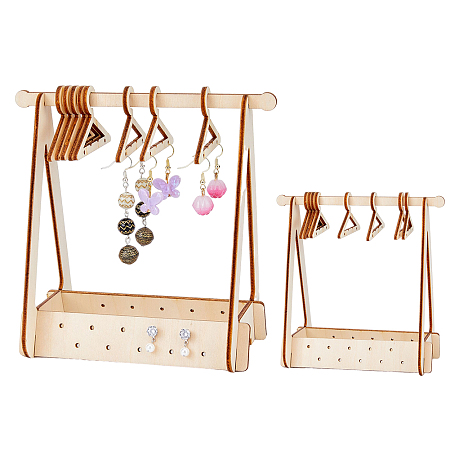 SUPERFINDINGS 2 Sets Wooden Hanger Earrings Display Stand with 16Pcs Coat Hangers Cute Jewelry Stand Organizer Ear Studs Display Rack Earring Rack Holder for Retail Show Personal Exhibition,13.5x8.5x15cm