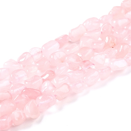 Honeyhandy Natural Rose Quartz Beads Strands, Nuggets, Tumbled Stone, 5~8.5x5.5~7x3.5~4mm, Hole: 0.7mm, about 64pcs/strand, 16.34''(41.5cm)