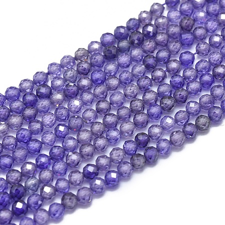 Honeyhandy Cubic Zirconia Beads Strands, Faceted, Round, Medium Slate Blue, 3mm, Hole: 0.5mm, about 132pcs/strand, 15 inch(38cm)