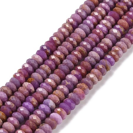 Honeyhandy Natural Lepidolite/Purple Mica Stone Beads Strands, Faceted, Rondelle, 4x2mm, Hole: 0.7mm, about 157pcs/strand, 15.55 inch(39.5cm)