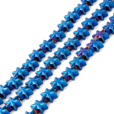 ARRICRAFT Electroplate Synthetic Non-magnetic Hematite Beads, Star, Blue Plated, 7.5x7x3.5mm, Hole: 1mm, about 44~61pcs/strand, 11.02 inch(28cm)~15.55 inch(39.5cm)