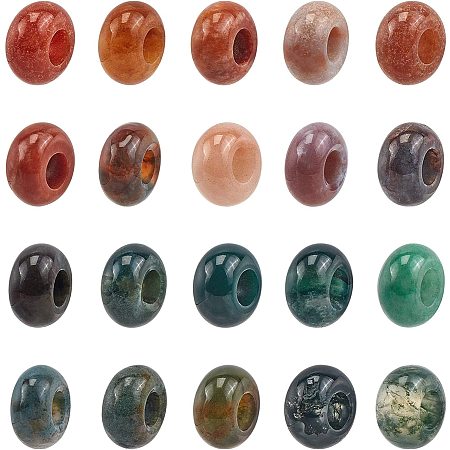 NBEADS 30 Pcs European Beads, Natural Indian Agate Round Beads Large Hole Beads for Jewelry Making, Hole: 6mm