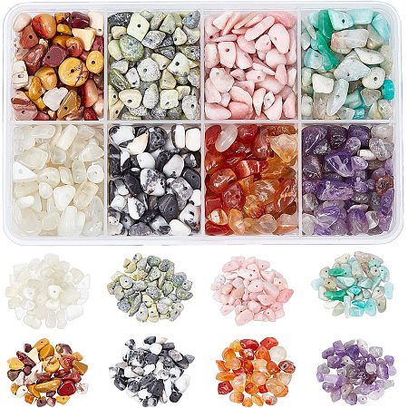 NBEADS 1 Box About 160g Natural Chip Gemstone Beads, 8 Styles Natural Irregular Shaped Nugget Loose Beads Chip Stone Beads for Jewelry Making Craft Gift