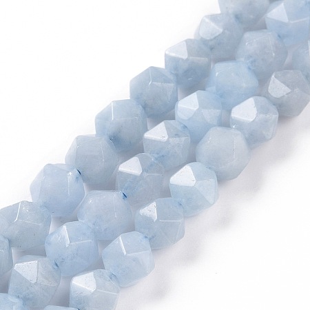 Honeyhandy Natural Aquamarine Beads Strands, Faceted, Round, 8mm, Hole: 1.2mm, about 48~49pcs/strand, 15.31''(38.9cm)