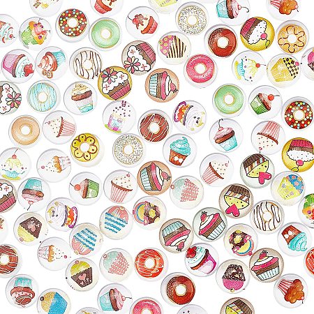 Pandahall Elite 100pcs 50 Styles Ice Cream Cabochons 12mm Glass Dome Cabochons Flat Back Sweet Dessert Food Cabochons for Handcrafts Scrapbooking Photo Pendant Jewelry Making