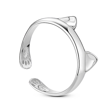 SWEETIEE Cute Design 925 Sterling Silver Ring Diameter 17mm Adjustable Cuff Ring with Cat Ears,