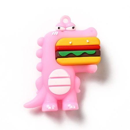 Honeyhandy Dinosaur with Hamburger Shape PVC Pendants, Pink, 52x42x16.5mm, Hole: 3mm