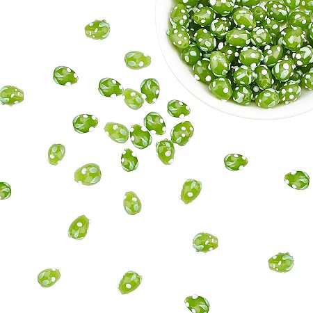 Arricraft 100PCS Strawberry Bead, 12~13x10mm Handmade Lampwork Beads, Fruit Spacer Plastic Loose Beads for Bracelets Necklace Jewelry Making- Green