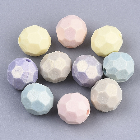 Arricraft Spray Painted Acrylic Beads, Rubberized Style, Faceted, Round, Mixed Color, 10.5x10mm, Hole: 1.8mm; about 1000pcs/500g