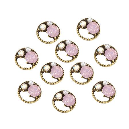 ARRICRAFT 10pcs Flat Round Alloy Rhinestone Cabochons for Nails Phone Decorations Crafts Makeup Clothes Shoes, Light Rose