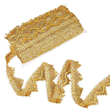 SUPERFINDINGS Polyester Ribbons, with Paillettes, Triangle, Gold, 1-5/8 inch(40mm), about 14.22 Yards(13m)/Bag
