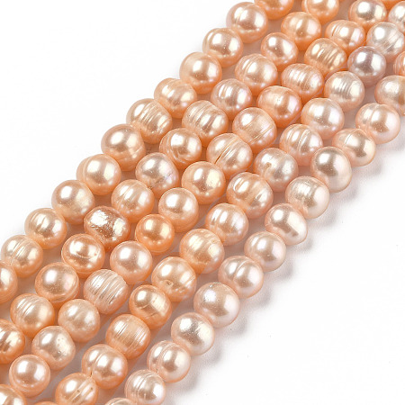 Honeyhandy Natural Cultured Freshwater Pearl Beads Strands, Potato, Dyed, Dark Orange, 6.5~7x6.5~7mm, Hole: 0.6mm, about 52pcs/strand, 13.58 inch(34.5cm)