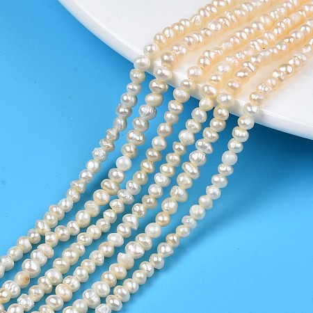 Honeyhandy Natural Cultured Freshwater Pearl Beads Strands, Potato, Seashell Color, 3.5~4x3.26~3.86mm, Hole: 0.7mm, about 89pcs/strand, 13.58 inch(34.5cm)