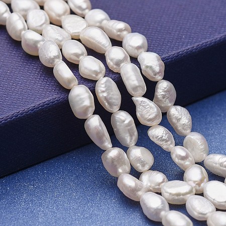 ARRICRAFT Natural Cultured Freshwater Pearl Beads Strands, Two Sides Polished, White, 6~10x5~7mm, Hole: 0.5mm, about 46~47pcs/strand, 13.77~14.17 inches(35~36cm)