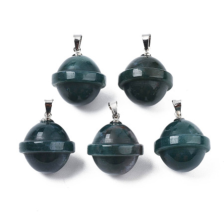Natural Indian Agate Pendants, with Stainless Steel Color Tone Stainless Steel Findings, Planet, 22.5x20mm, Hole: 3x5mm