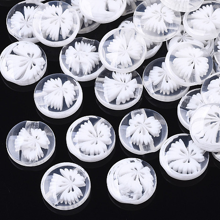 Honeyhandy Translucent Buttons, Resin Sewing Button, Bead in Bead, Flat Round with Flower Pattern, White, 14x3.5mm, Hole: 1mm, about 250pcs/bag