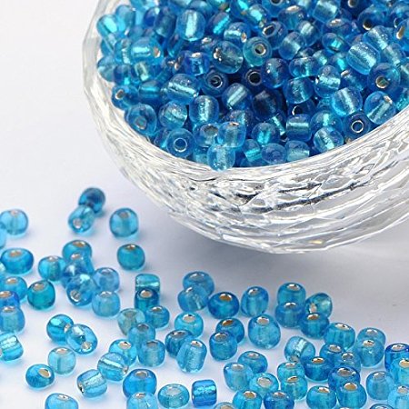 Arricraft Elite About 4500 Pcs 6/0 Glass Seed Beads Silver Lined SkyBlue Round Pony Bead Mini Spacer Beads Diameter 4mm for Jewelry Making