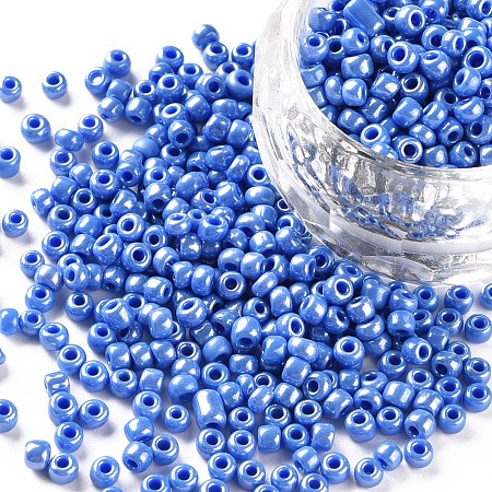 Honeyhandy Glass Seed Beads, Opaque Colors Lustered, Round, Cornflower Blue, 3mm, Hole: 1mm, about 10000pcs/pound