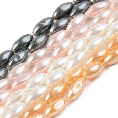 ARRICRAFT Electroplate Natural Freshwater Shell Beads Strands, Rice, Mixed Color, 1/2x1/4 inch(11.5x5.5mm), Hole: 0.8mm, about 32pcs/strand, 14.76 inches~14.96 inches(37.5cm~38cm)
