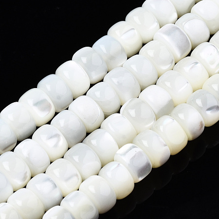 Natural Trochid Shell/Trochus Shell Bead Strands, Bleach, Flat Round, White, 5.5x3.5mm, Hole: 1mm, about 108~109pcs/strand, 15.75 inch(40cm)