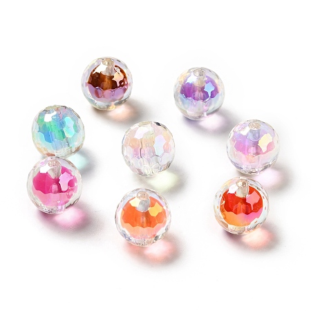 Honeyhandy Two Tone UV Plating Rainbow Iridescent Acrylic Beads, Round, Mixed Color, 16x16mm, Hole: 3~3.1mm